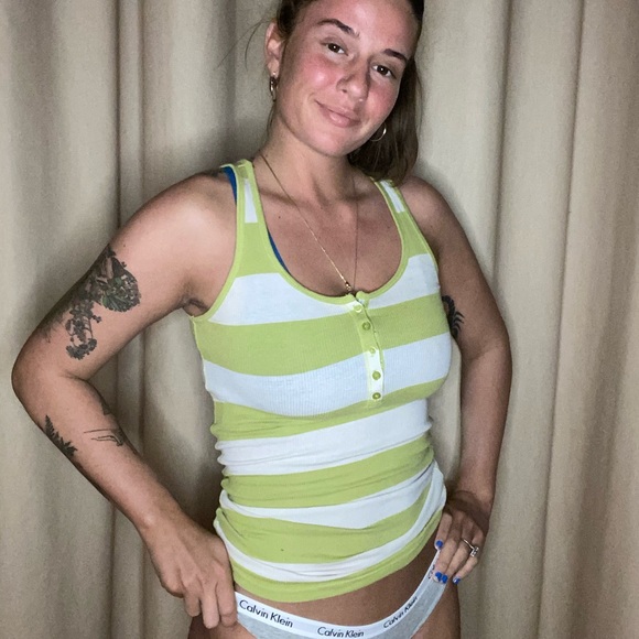 GREEN & WHITE STRIPED AEROPOSTALE TANK TOP - Picture 2 of 3